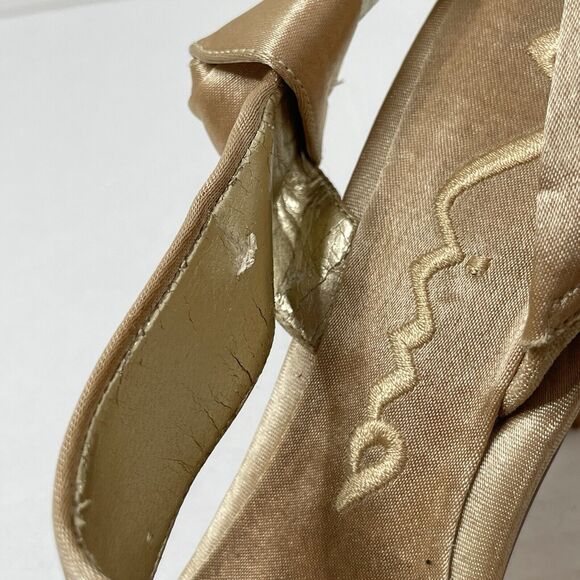 Nina Kitten Heels Shimmer Gold Bow Party Evening Y2K Peep Toe Glam 2000 8M - Picture 4 of 8